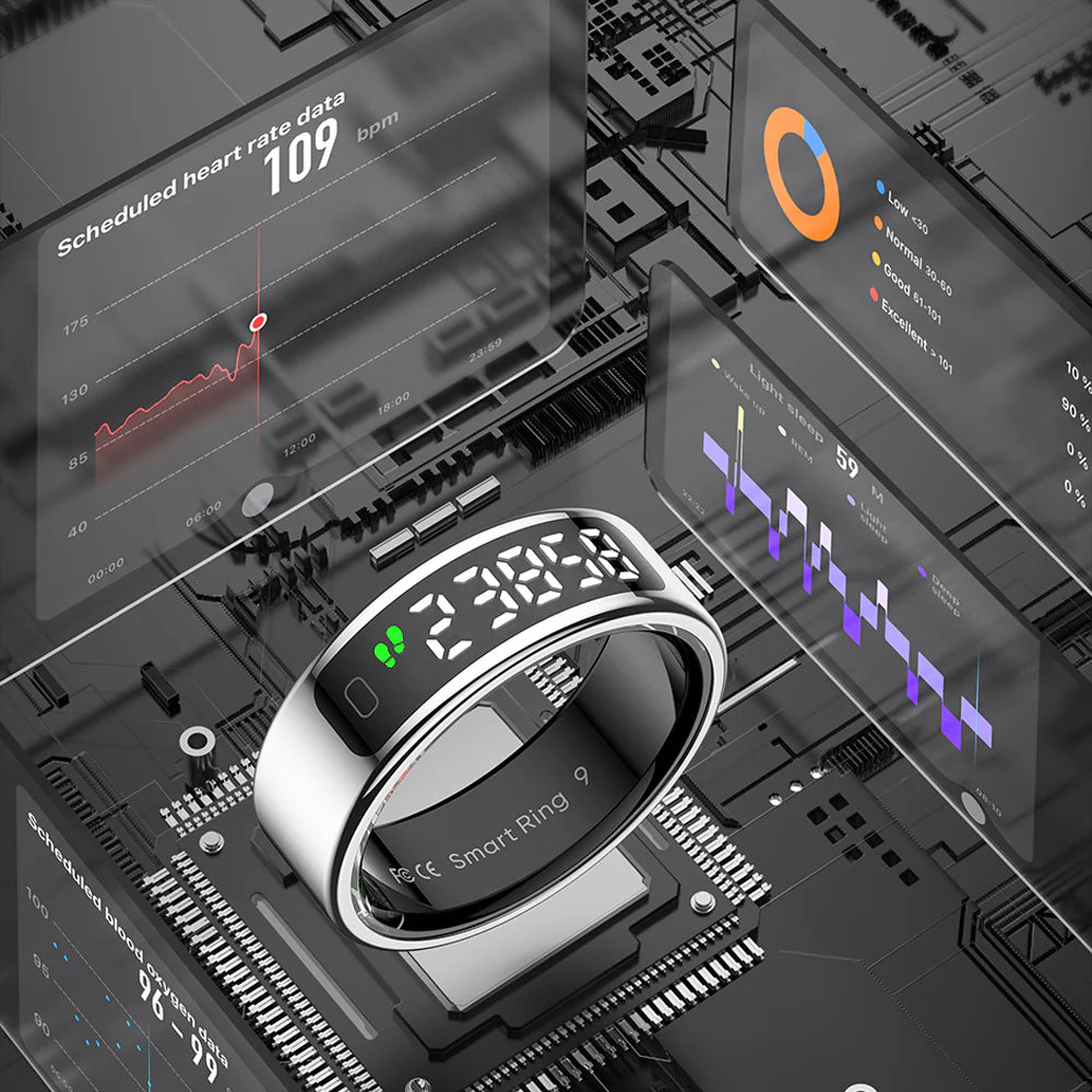 Dark Smart Ring with Display Screen