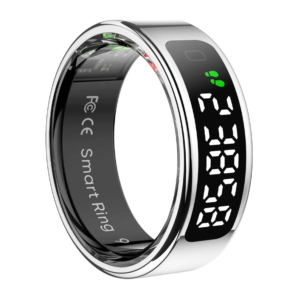 Silver Smart Ring with Display Screen